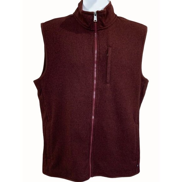 Ralph Lauren Chaps Mens Burgundy Full Zip Fleece Lined Vest Mock Neckline Medium - Picture 1 of 7